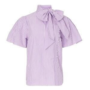Adam Lippes x RTR Tie Neck Stripped Top in White/Purple, Size US 4​